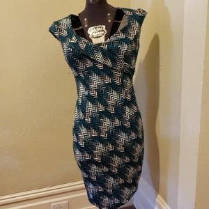 White House Black Market Teal Chevron Dress